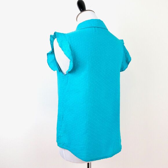 Modcloth Size S Peter Pan Flutter Shirt Retro Swiss Dot Turquoise Blue - Picture 4 of 10